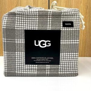 UGG 100 % Cotton Flannel Queen Sheet Set in Gray Plaid NEW